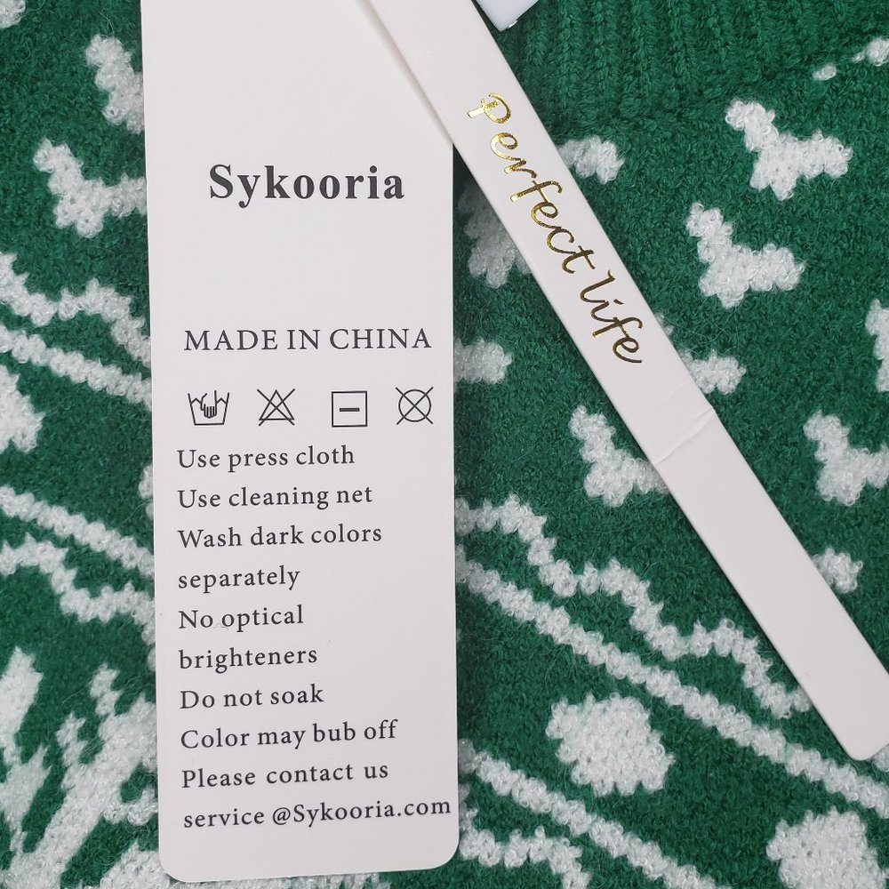 Sykooria Women's Green White Crew Neck Long Sleeve Ugly Holiday Sweater Medium - Picture 9 of 10